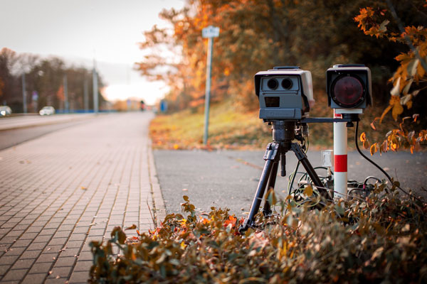 Photo radar on the side of the road to spot speeding.